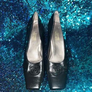 Versace Black Heels Square Toe Pumps